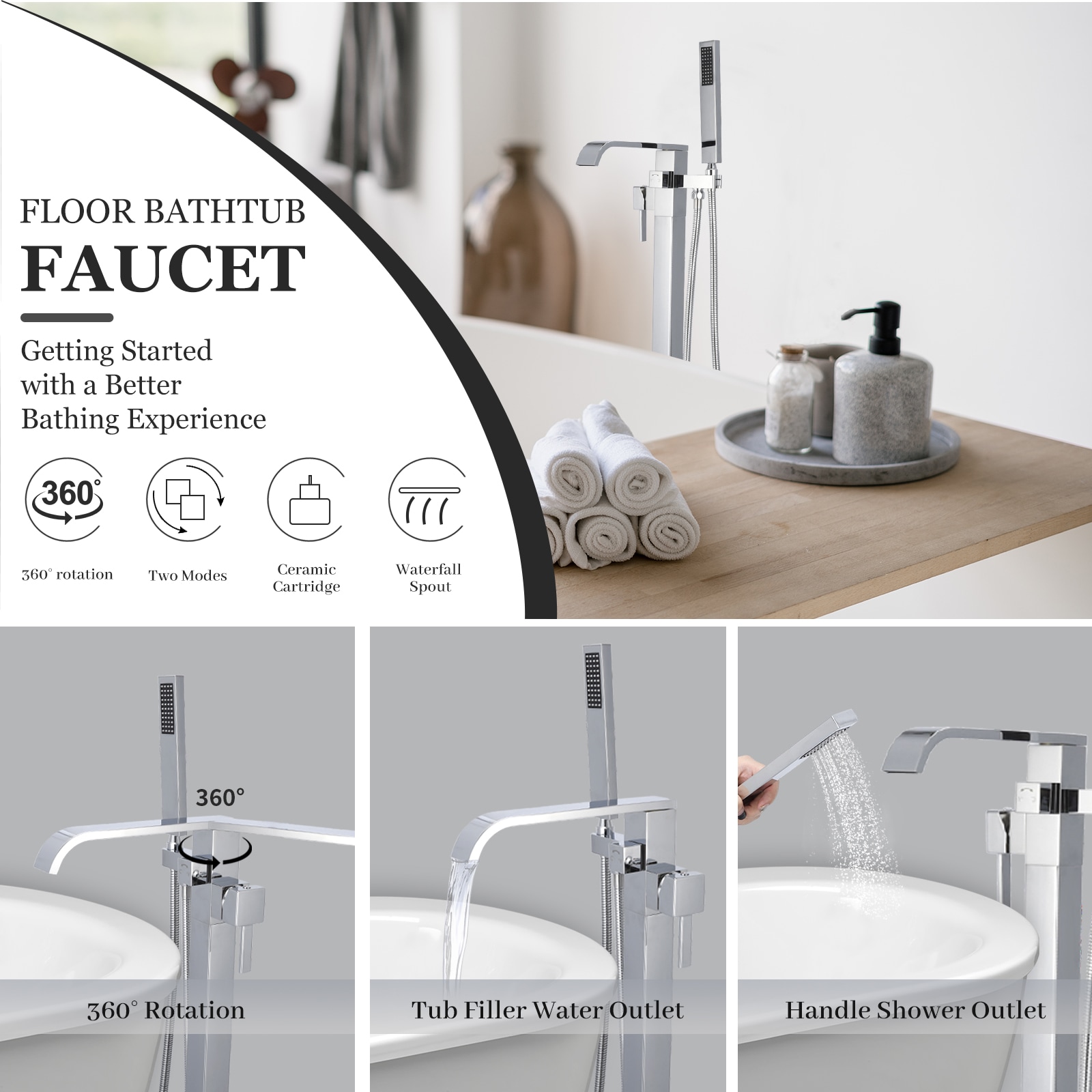 Freestanding Waterfall Bathtub Faucet With Hand Shower Chrome_voghion.com
